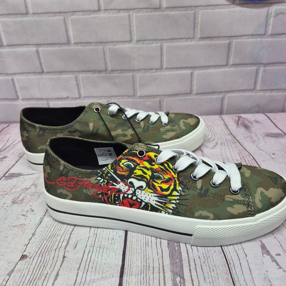 Ed Hardy Mens Camo Tiger Low Top Sneakers EH06315901 Green Camouflage 7.5
